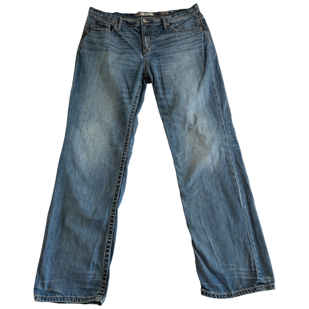BKE Buckle Seth Jeans Men 40XL (41x35) Blue Whiskering Denim Cotton Straight Leg